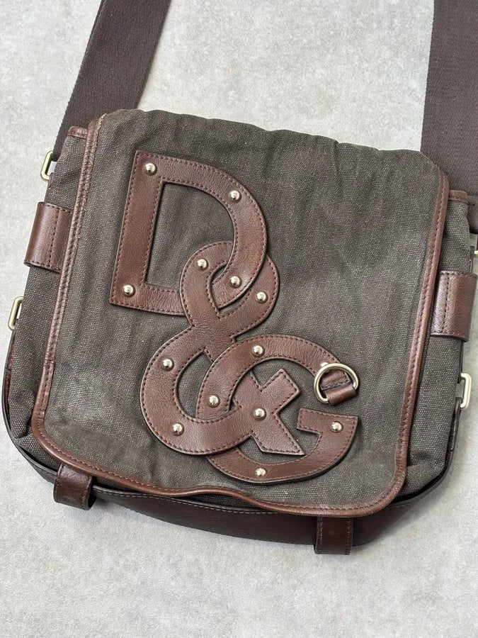 2000s Dolce Gabbana Canvas Leather Studded Shoulder bag  YAFcdVJ 3