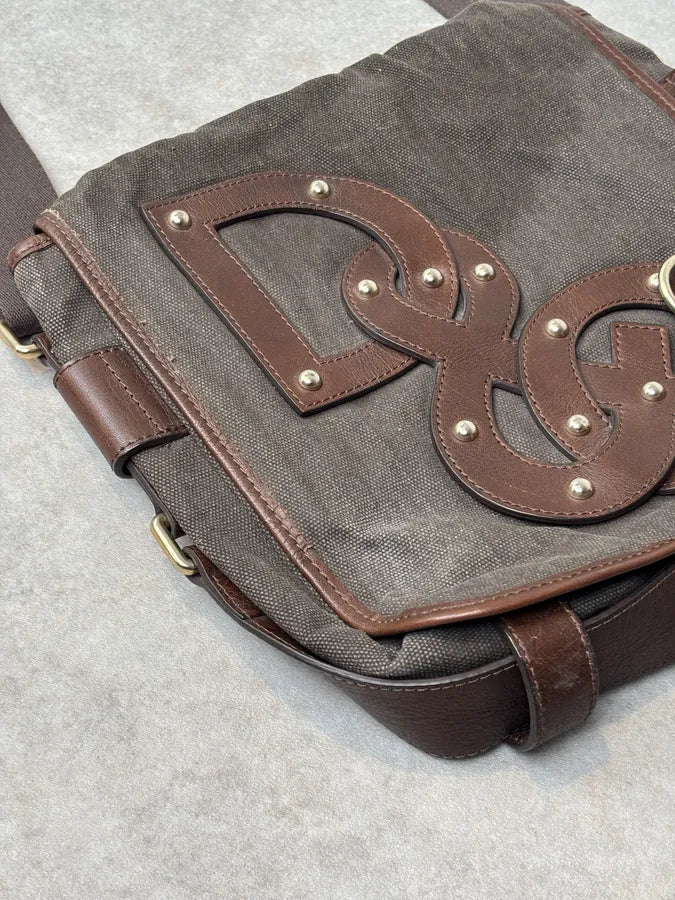 2000s Dolce Gabbana Canvas Leather Studded Shoulder bag  YAFcdVJ 9