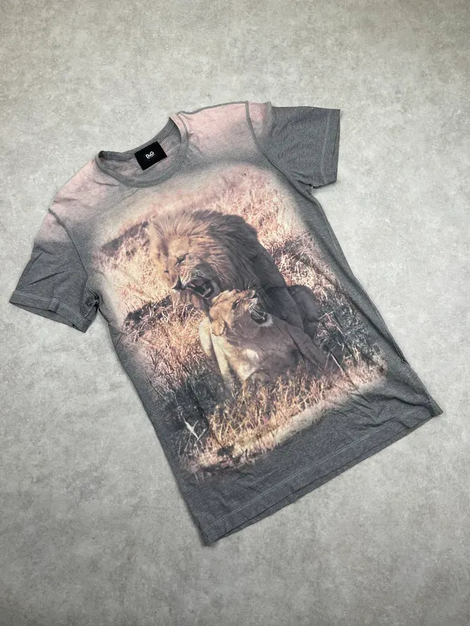 2000s Dolce & Gabbana Grey Lion Kenia Pleasure T-Shirt vtOSGPd 1