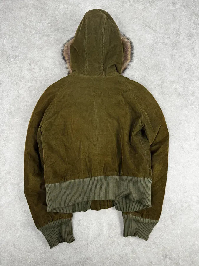 2000s Dolce & Gabbana Khaki Corduroy Fur Hooded Buttoned Jacket eJuLyrq 3