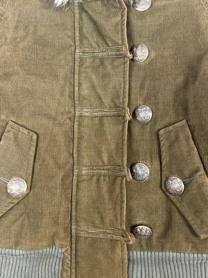 2000s Dolce & Gabbana Khaki Corduroy Fur Hooded Buttoned Jacket eJuLyrq 7
