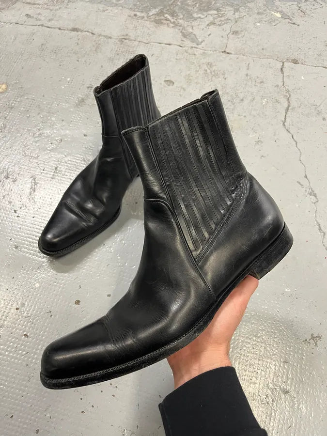 2000s Dolce Gabbana Multi Stitch Black Leather Boots MnDqIJp 0