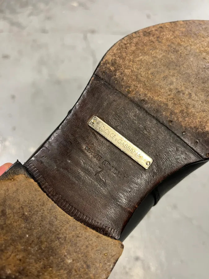 2000s Dolce Gabbana Multi Stitch Black Leather Boots MnDqIJp 6