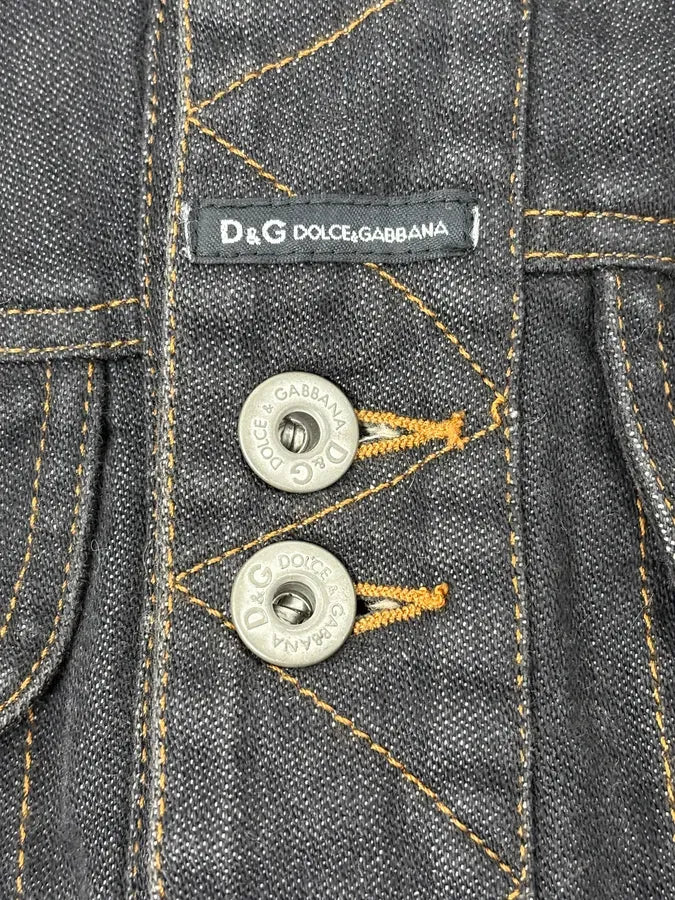 2000s Dolce & Gabbana Navy Denim Buttoned Fur Arms Jacket IwionXZ 9