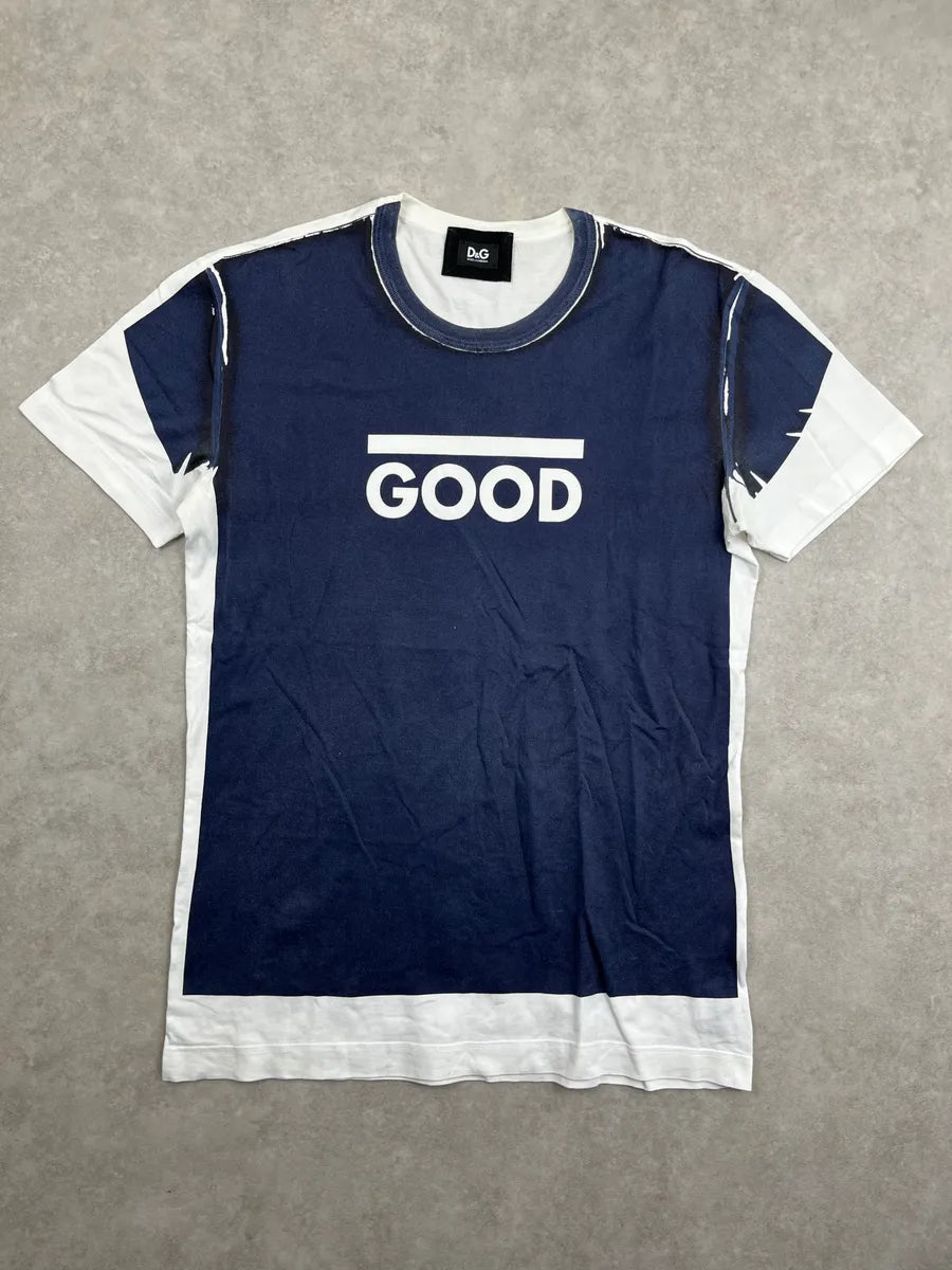 2000s Dolce & Gabbana Navy "Good" Graphic T-Shirt uRxqyPD 0