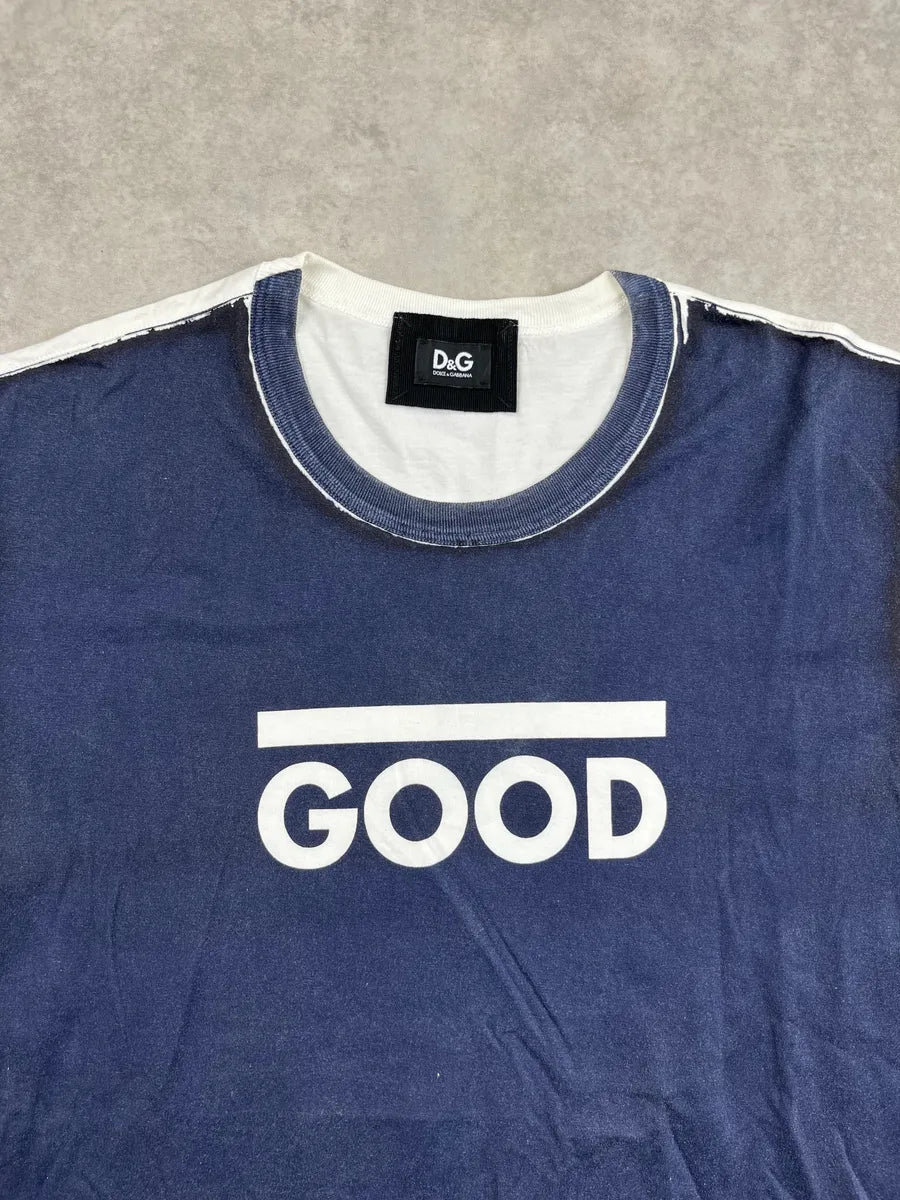2000s Dolce & Gabbana Navy "Good" Graphic T-Shirt uRxqyPD 6
