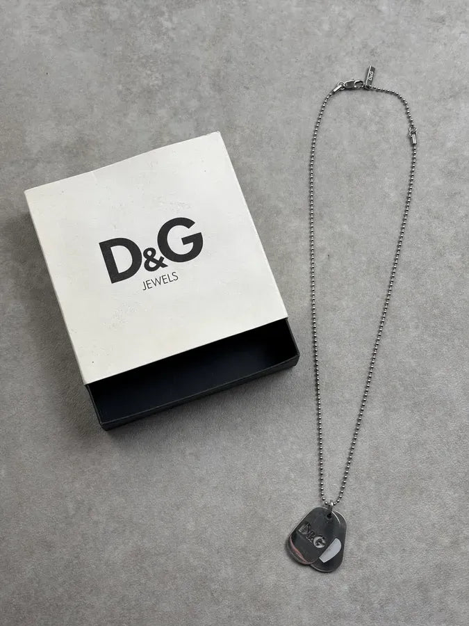 2000s Dolce & Gabbana Silver Metal Heart Dog Tag Necklace IEdvQYu 0