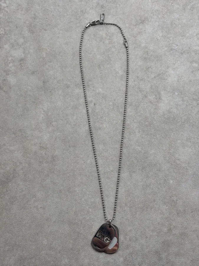 2000s Dolce & Gabbana Silver Metal Heart Dog Tag Necklace IEdvQYu 2