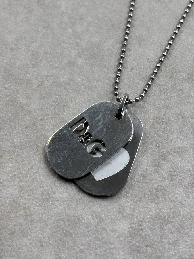 2000s Dolce & Gabbana Silver Metal Heart Dog Tag Necklace IEdvQYu 3