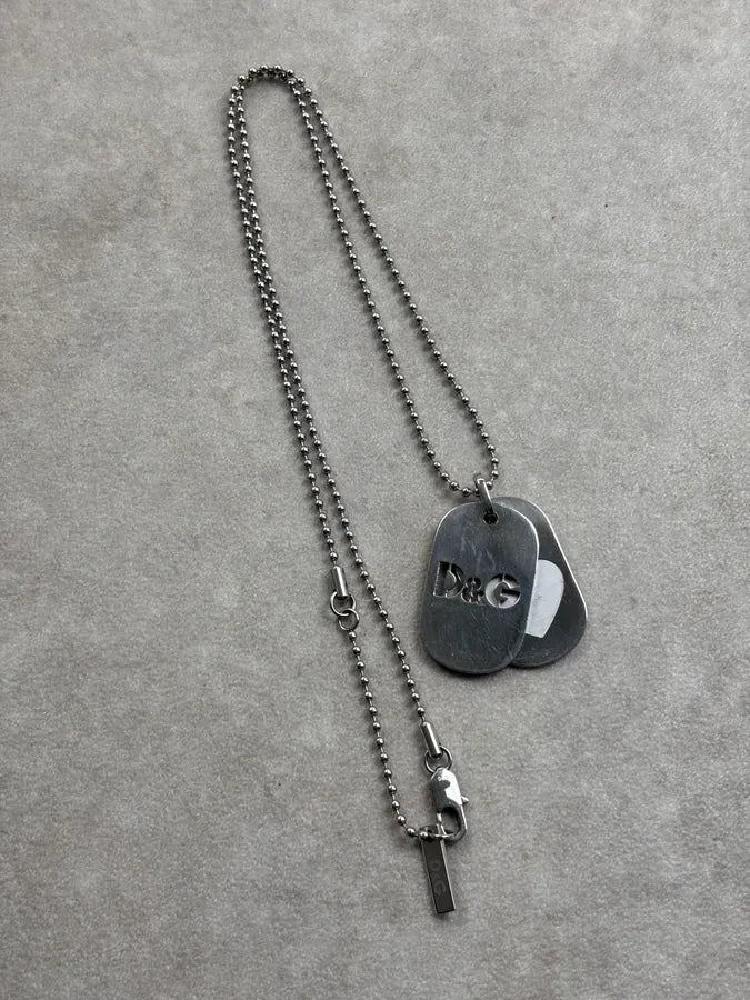 2000s Dolce & Gabbana Silver Metal Heart Dog Tag Necklace IEdvQYu 6