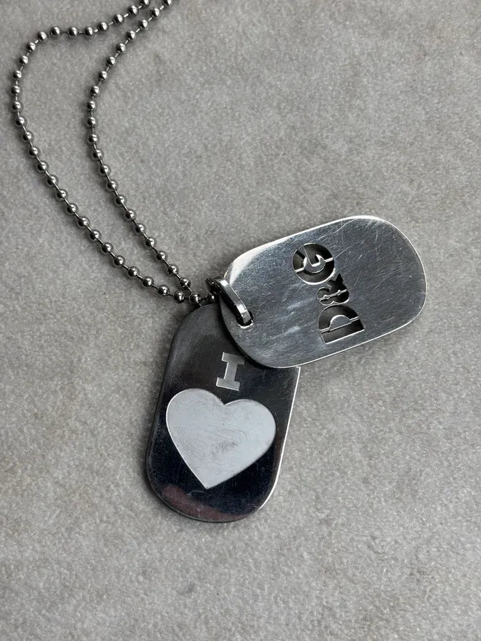 2000s Dolce & Gabbana Silver Metal Heart Dog Tag Necklace IEdvQYu 7