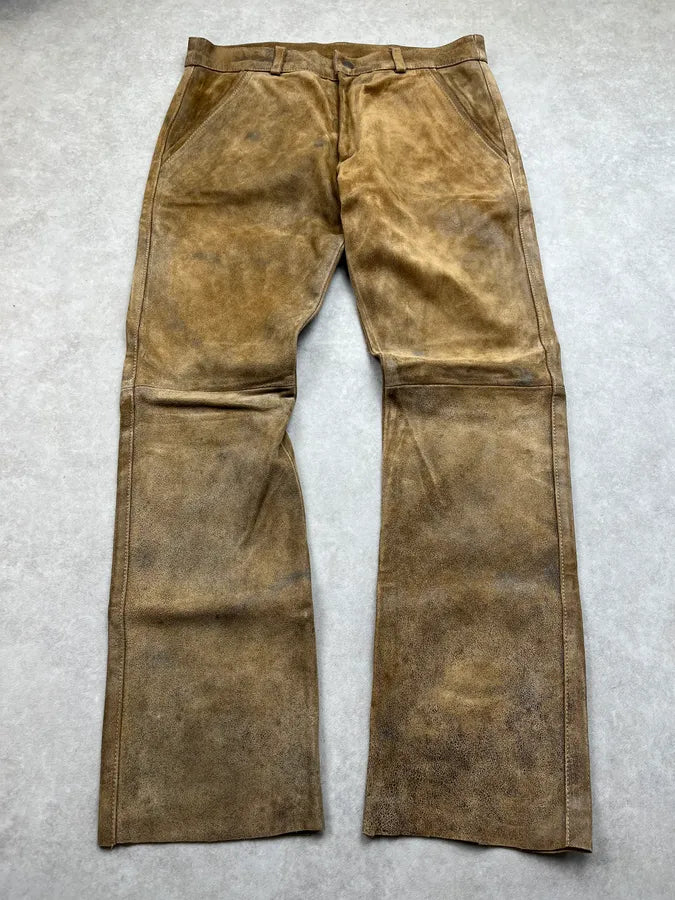 2000s Domenico Croci Suede Camel Leather Pants YurstVE 0
