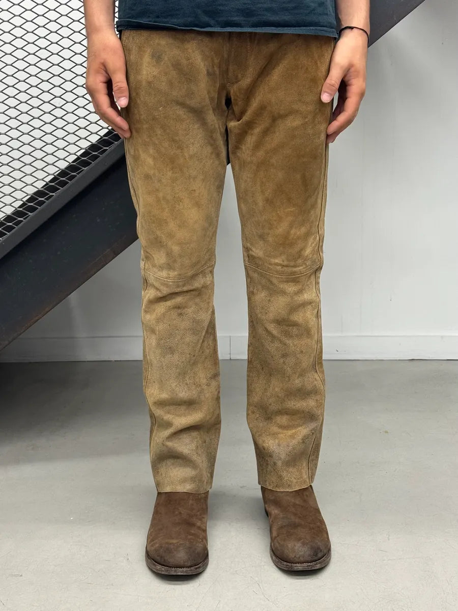 2000s Domenico Croci Suede Camel Leather Pants YurstVE 1