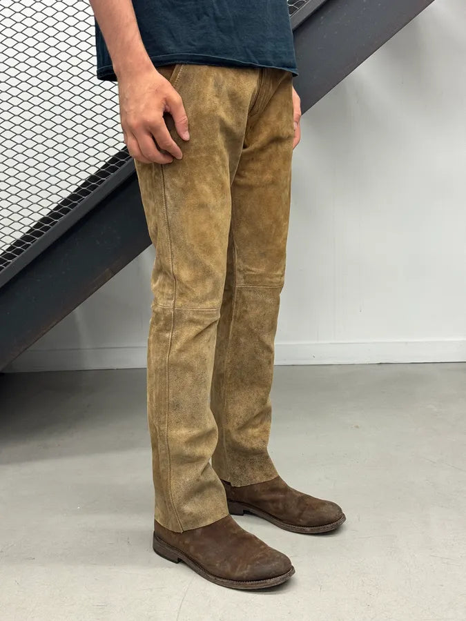 2000s Domenico Croci Suede Camel Leather Pants YurstVE 2