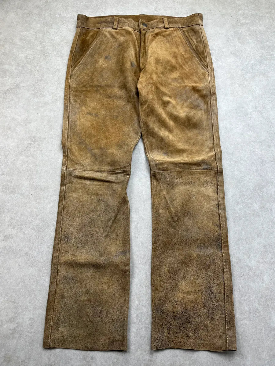 2000s Domenico Croci Suede Camel Leather Pants YurstVE 4