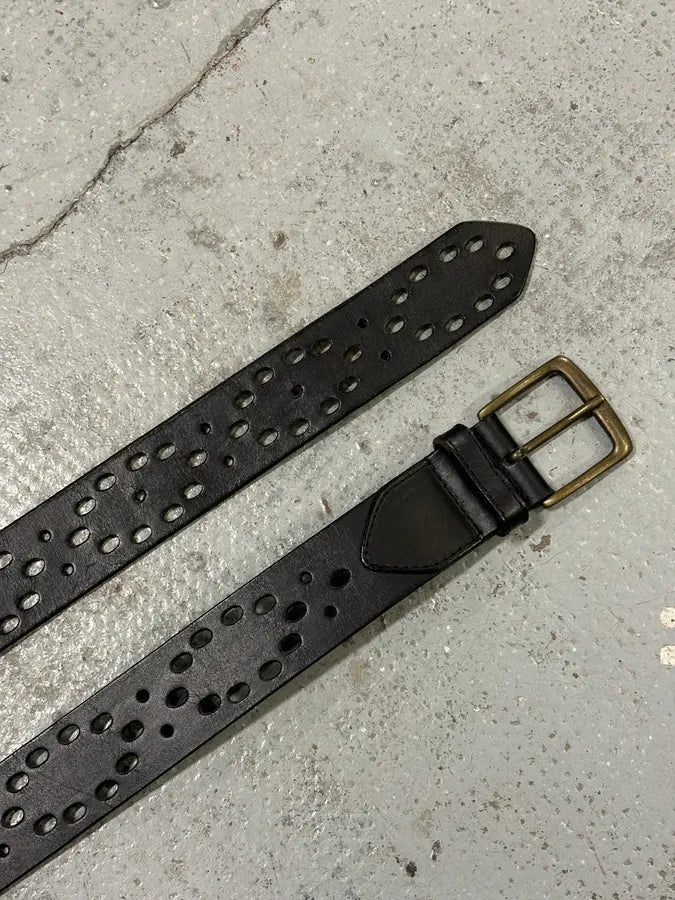 2000s Dries Van Noten Black Contemporary Perfored Leather Belt ChoBPEG 3