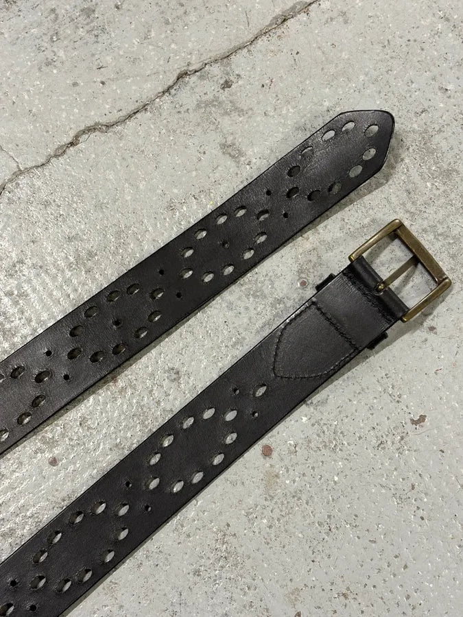 2000s Dries Van Noten Black Contemporary Perfored Leather Belt ChoBPEG 5