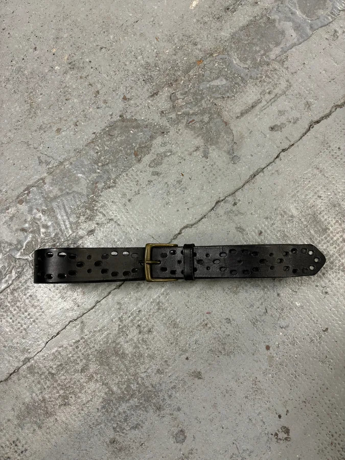 2000s Dries Van Noten Black Contemporary Perfored Leather Belt ChoBPEG 1