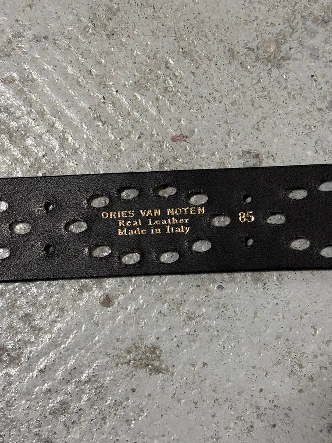 2000s Dries Van Noten Black Contemporary Perfored Leather Belt ChoBPEG 8
