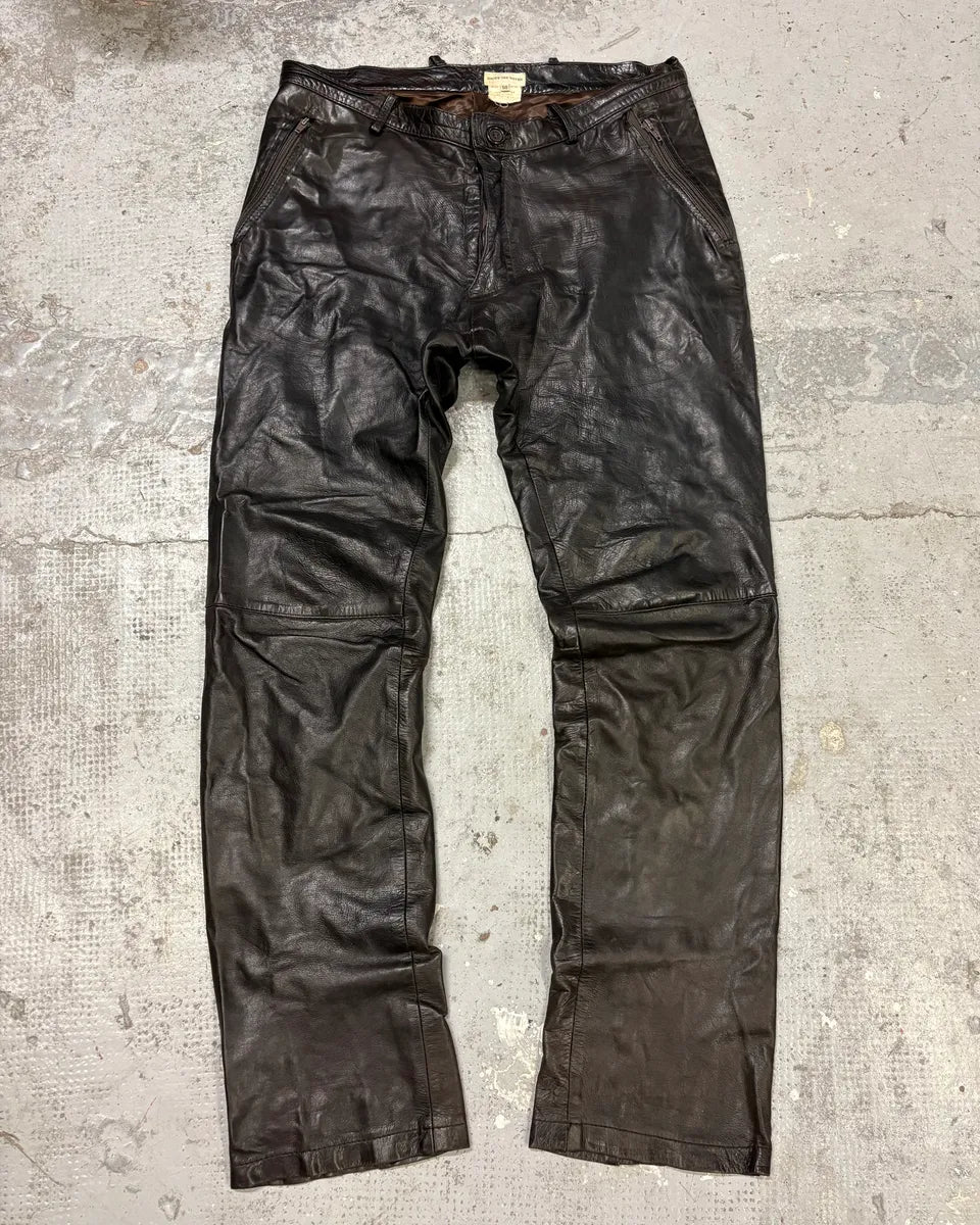 2000s Dries Van Noten Black Eroded Leather Pants gFQQuIW 0