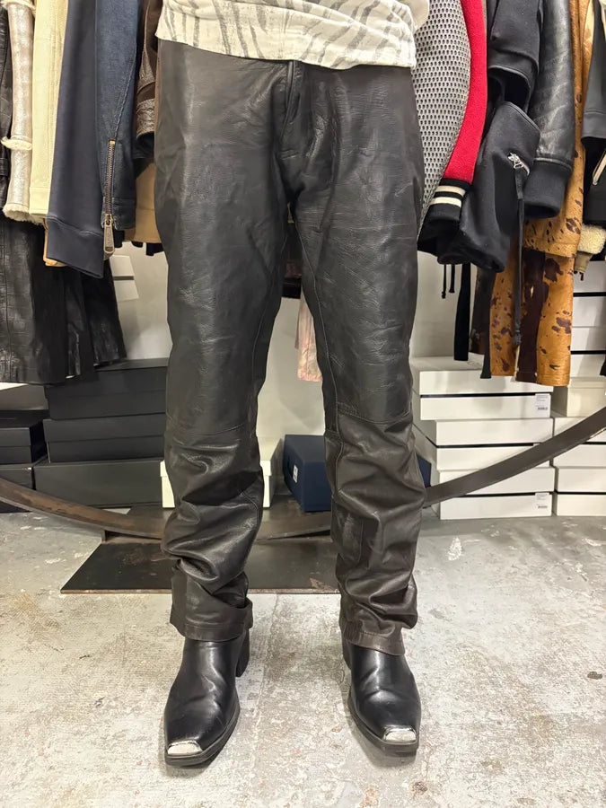 2000s Dries Van Noten Black Eroded Leather Pants gFQQuIW 1