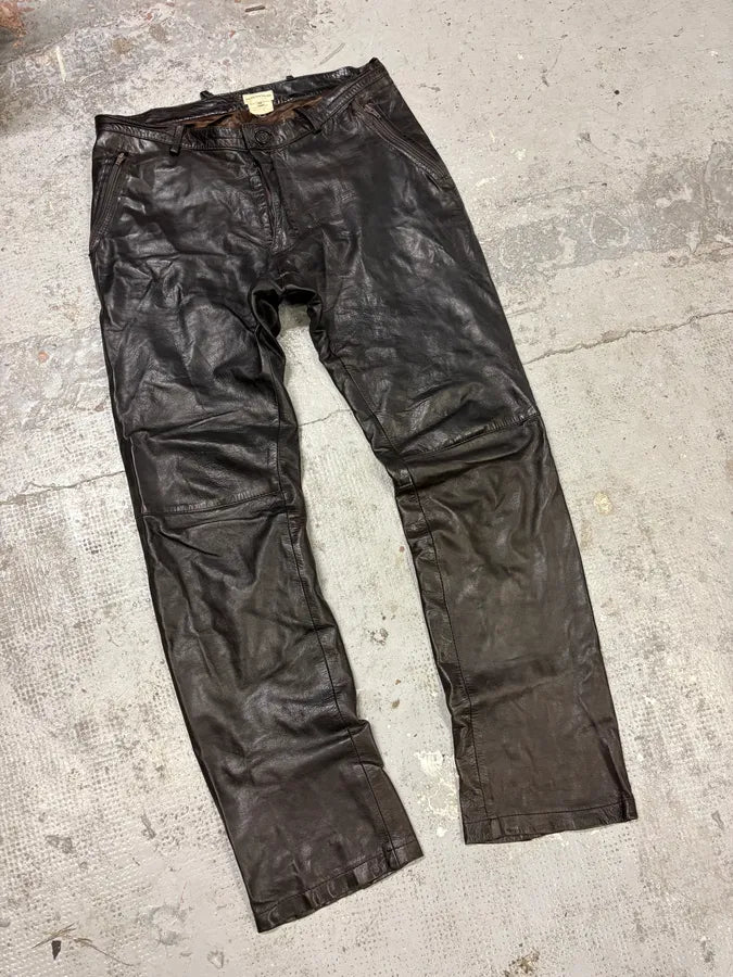 2000s Dries Van Noten Black Eroded Leather Pants gFQQuIW 4