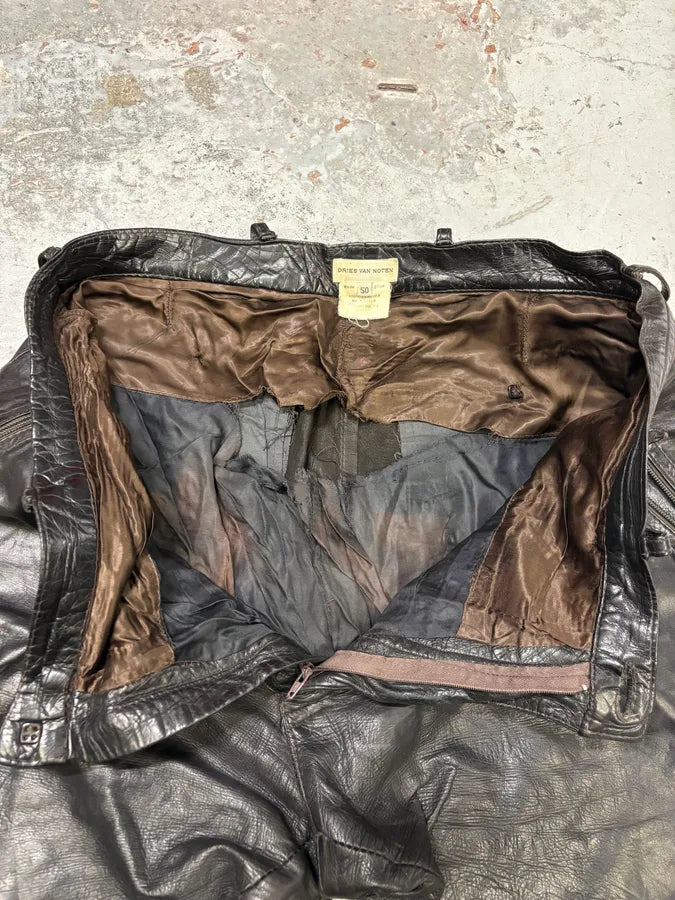 2000s Dries Van Noten Black Eroded Leather Pants gFQQuIW 7