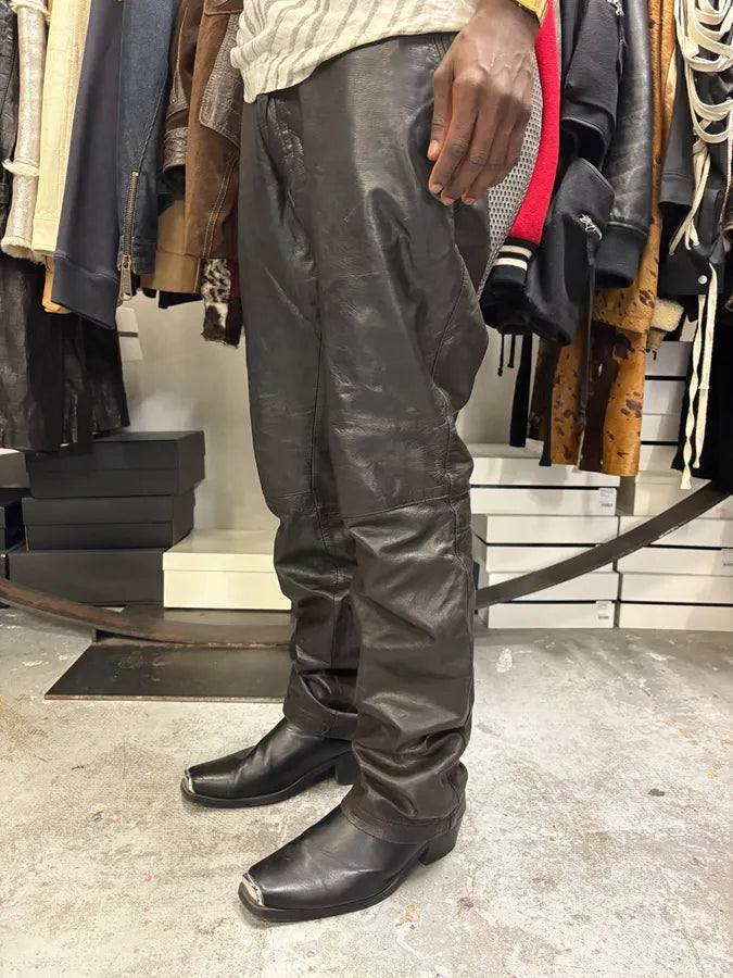 2000s Dries Van Noten Black Eroded Leather Pants gFQQuIW 2
