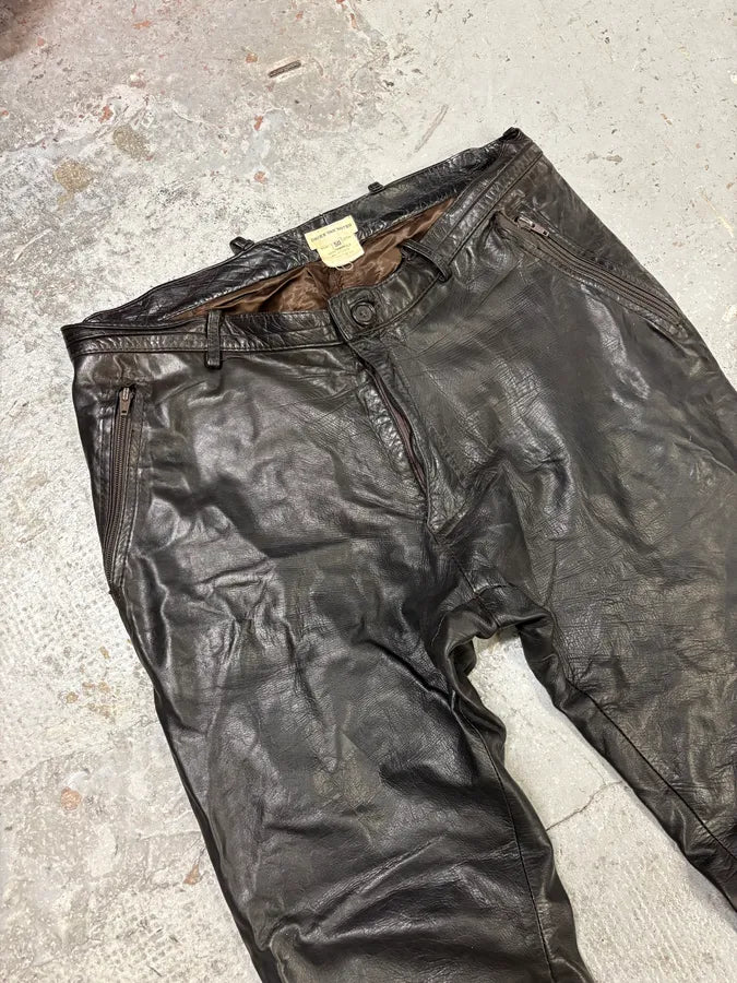 2000s Dries Van Noten Black Eroded Leather Pants gFQQuIW 5