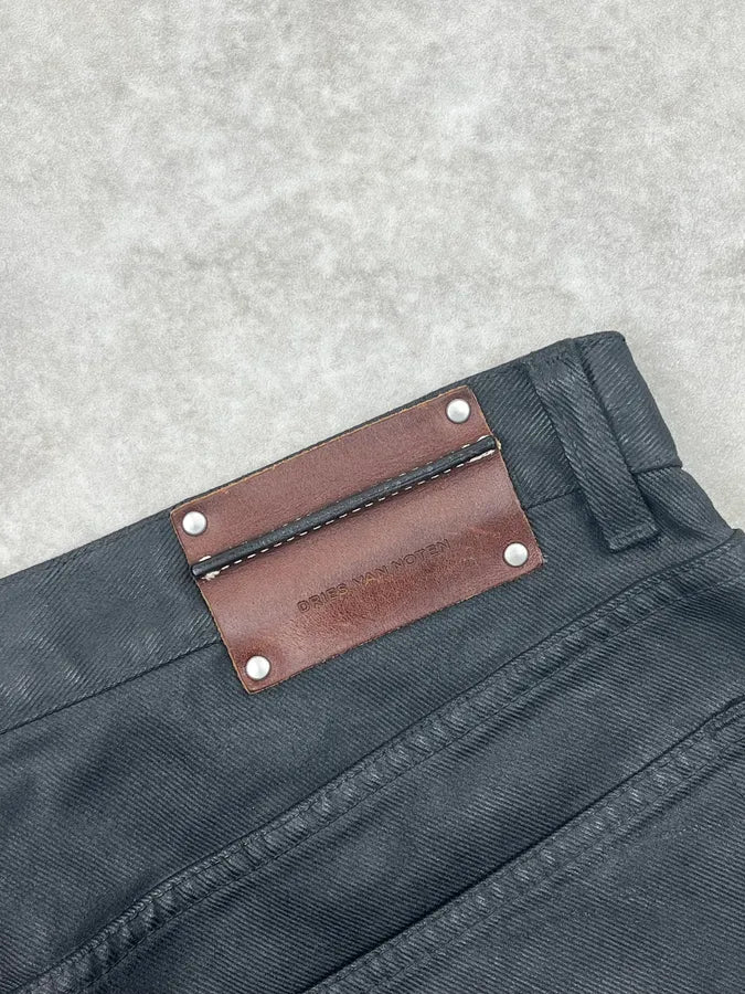2000s Dries van Noten Black Waxed Denim Jeans jFOAqqa 8