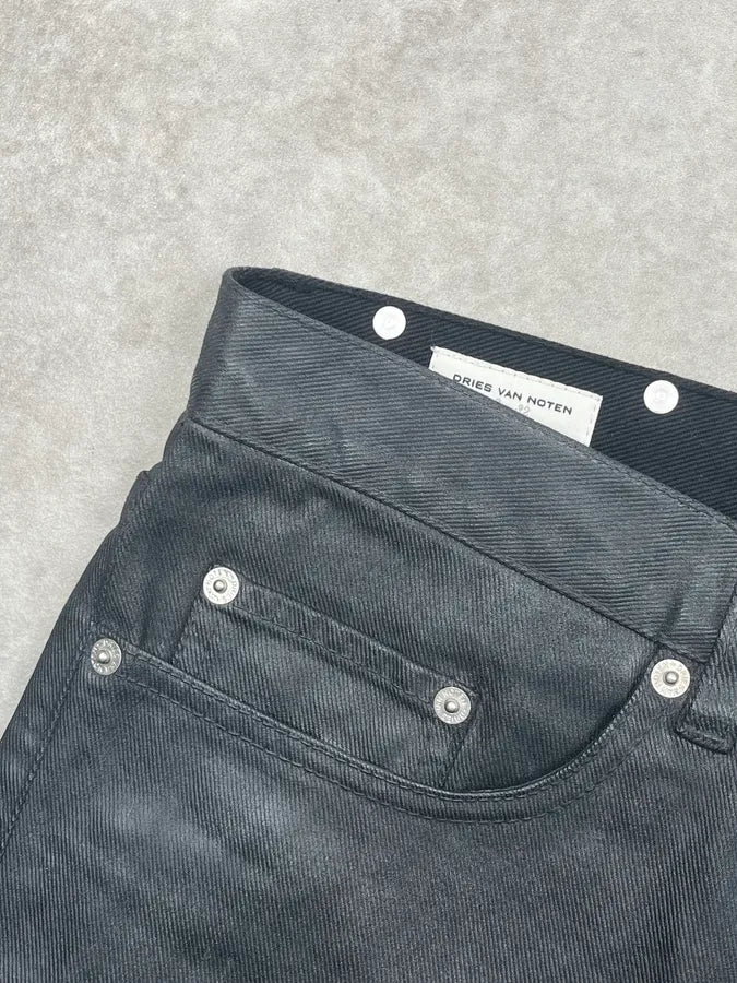 2000s Dries van Noten Black Waxed Denim Jeans jFOAqqa 7