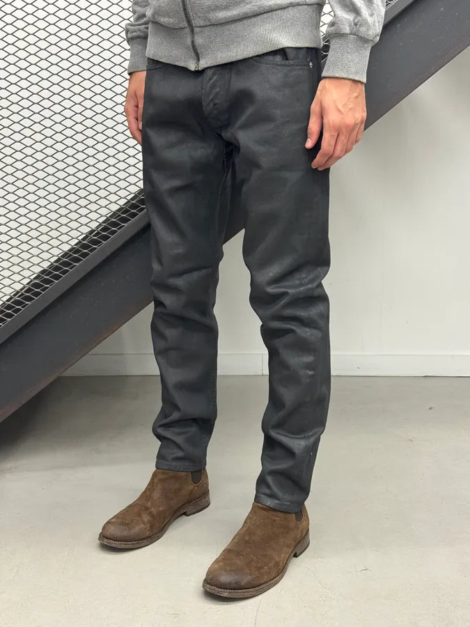 2000s Dries van Noten Black Waxed Denim Jeans jFOAqqa 2