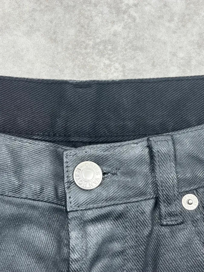 2000s Dries van Noten Black Waxed Denim Jeans jFOAqqa 9