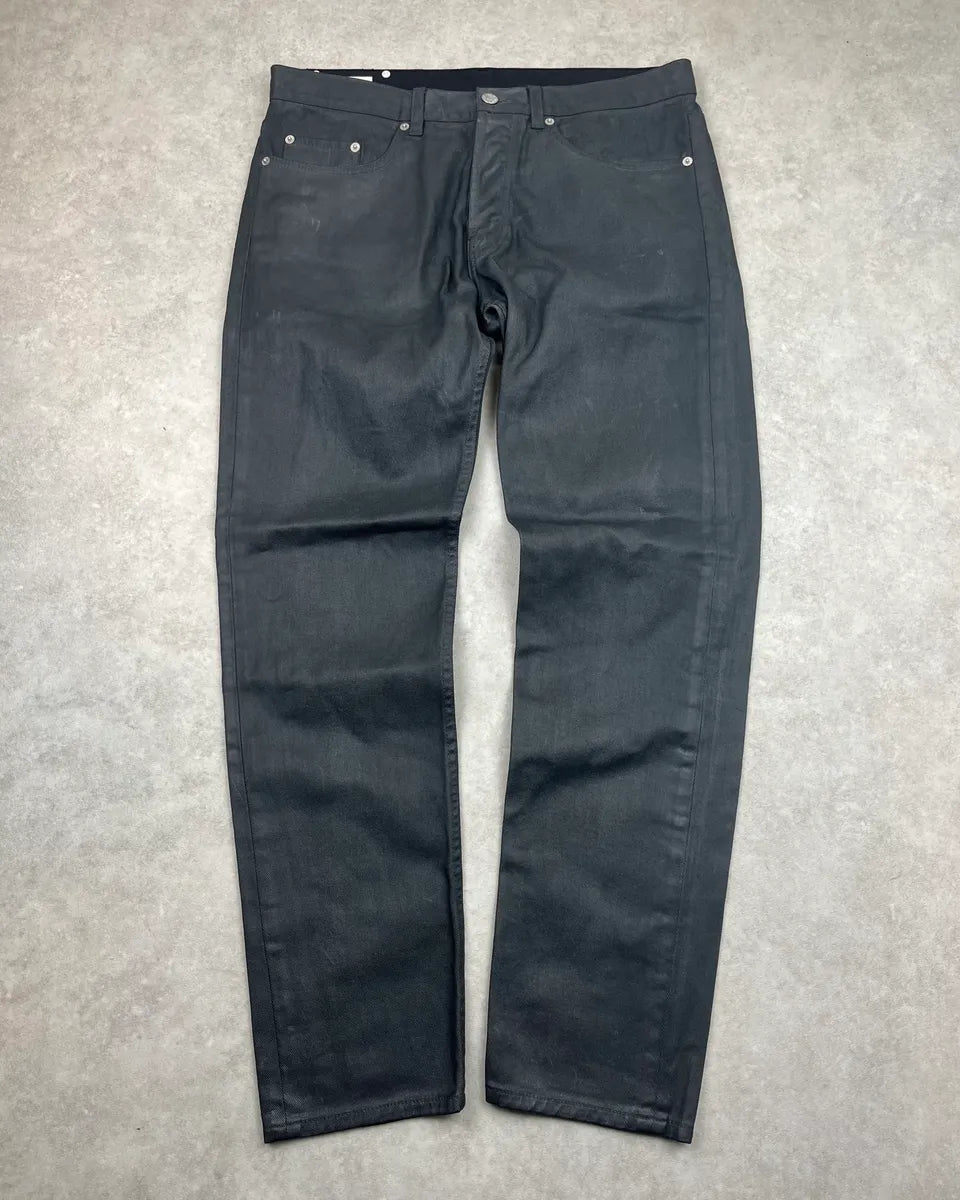 2000s Dries van Noten Black Waxed Denim Jeans jFOAqqa 0