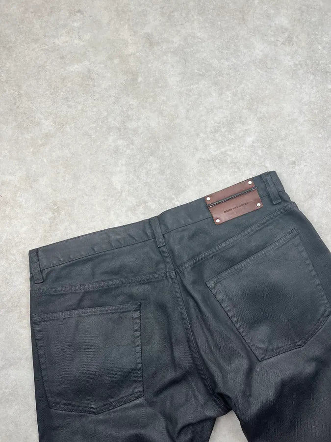 2000s Dries van Noten Black Waxed Denim Jeans jFOAqqa 6
