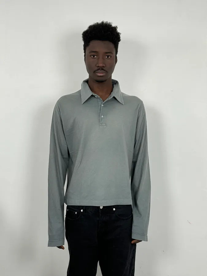 2000s Dries Van Noten Blue Cropped Faded Polo Longsleeves NNasovo 1