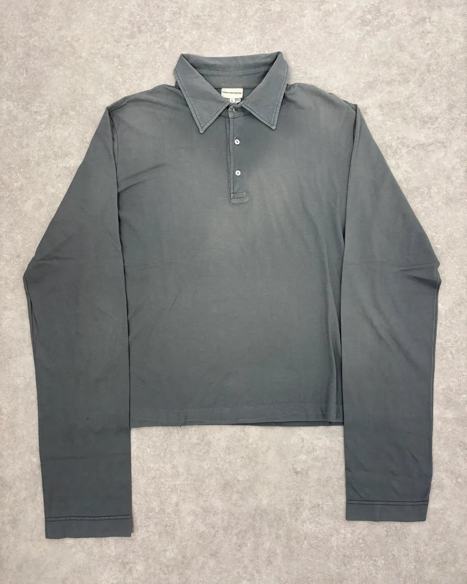 2000s Dries Van Noten Blue Cropped Faded Polo Longsleeves NNasovo 0
