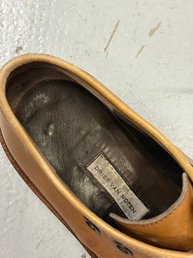 2000s Dries Van Noten Eyeled Camel Leather Loafers OybsfSE 9