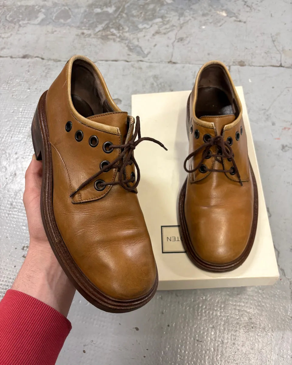 2000s Dries Van Noten Eyeled Camel Leather Loafers OybsfSE 0