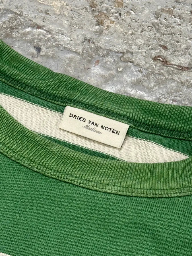 2000s Dries Van Noten Green & White Striped Sweater AEovbsr 6