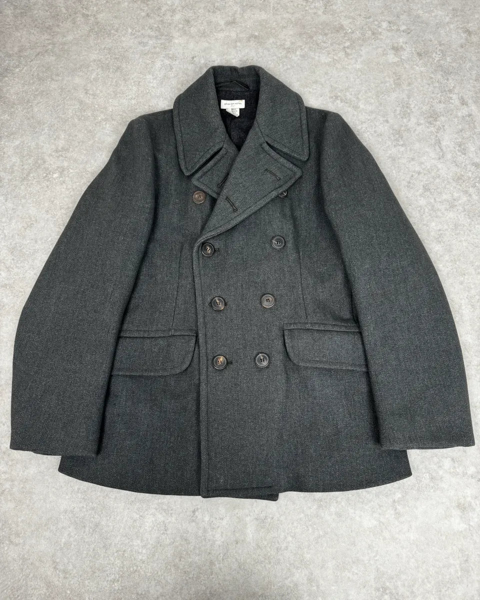 2000s Dries Van Noten Grey Officer Wool Pea Coat MnwUZtd 0