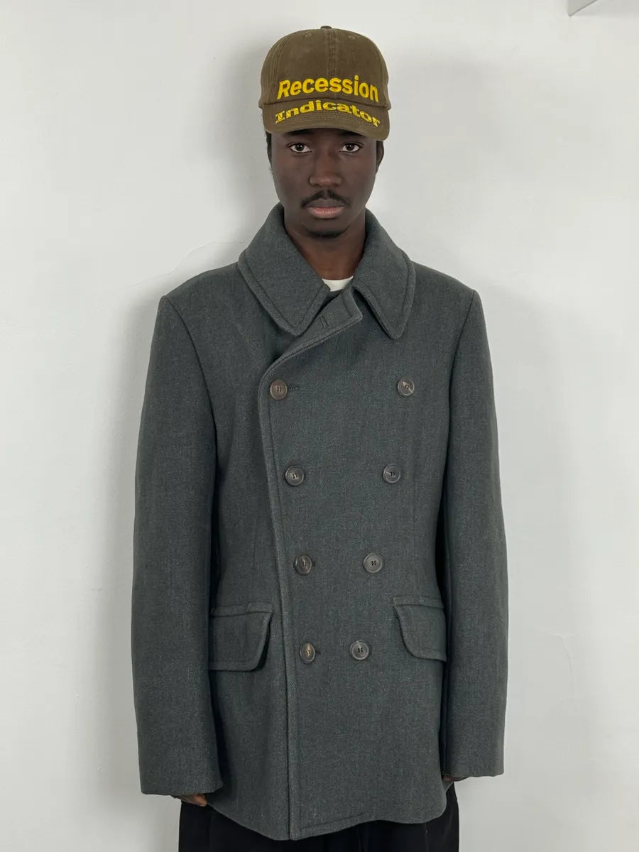 2000s Dries Van Noten Grey Officer Wool Pea Coat MnwUZtd 1