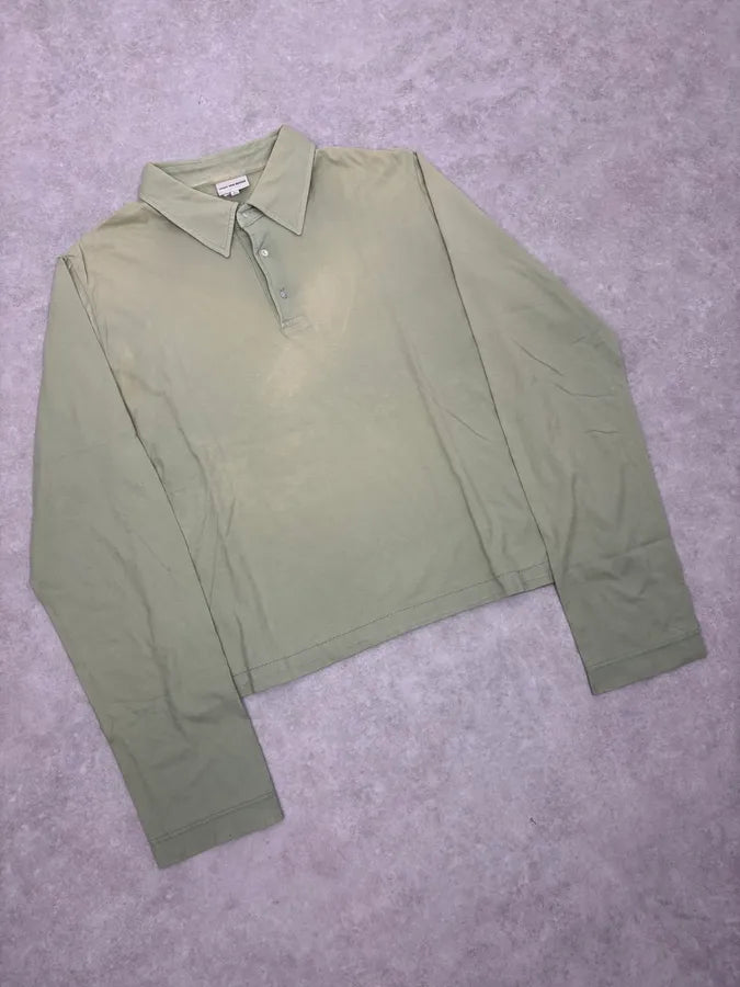 2000s Dries Van Noten Green Faded Cropped Polo Longsleeves upUXkmF 3