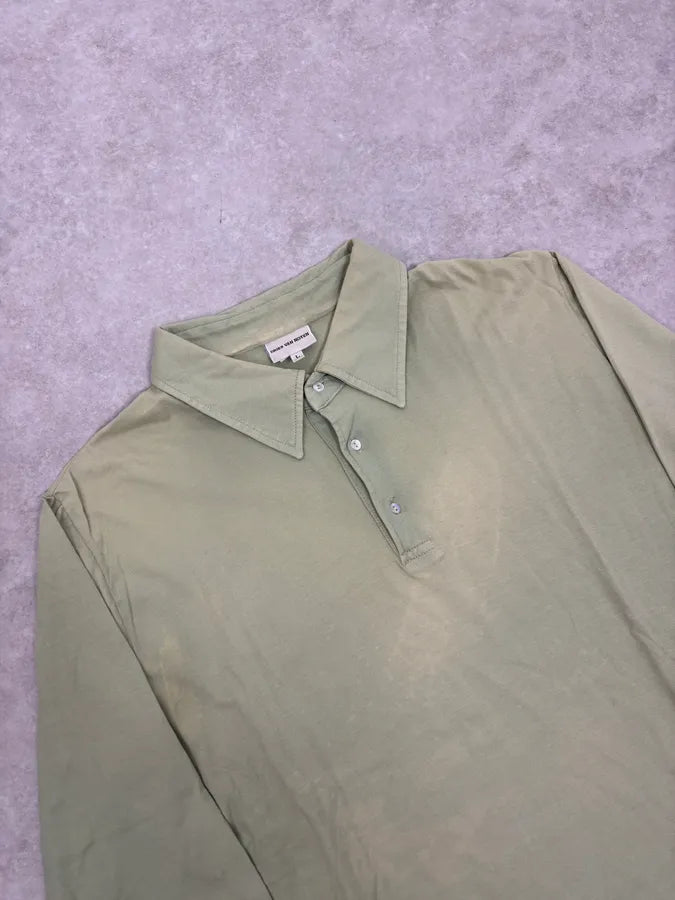 2000s Dries Van Noten Green Faded Cropped Polo Longsleeves upUXkmF 4