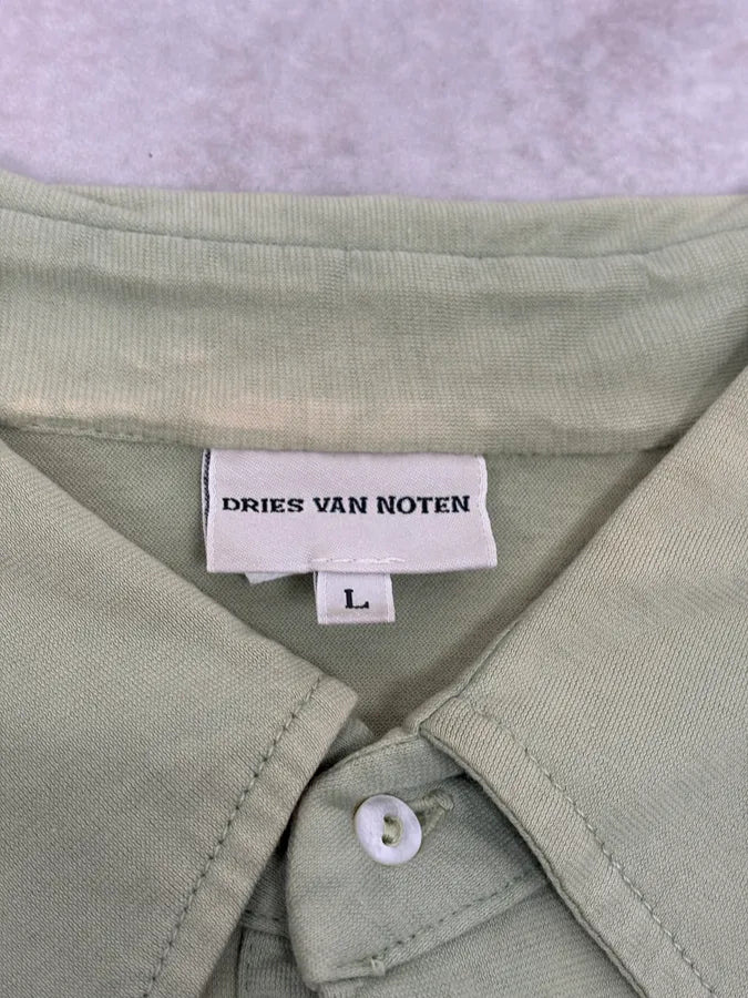 2000s Dries Van Noten Green Faded Cropped Polo Longsleeves upUXkmF 7