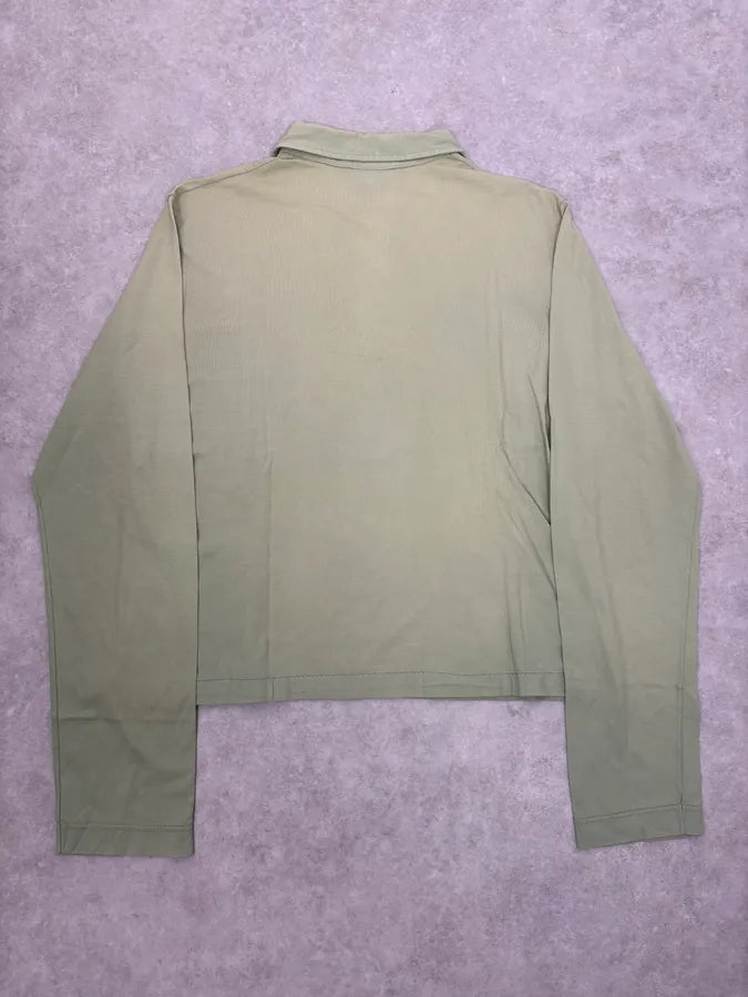 2000s Dries Van Noten Green Faded Cropped Polo Longsleeves upUXkmF 5