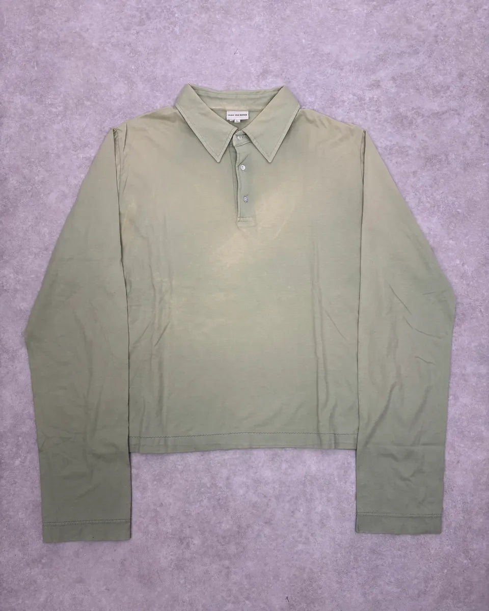 2000s Dries Van Noten Green Faded Cropped Polo Longsleeves upUXkmF 2