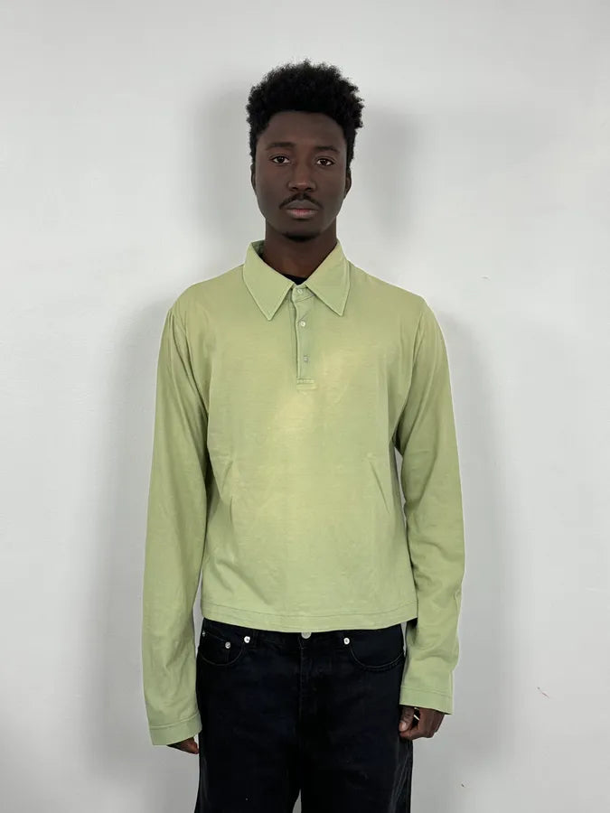 2000s Dries Van Noten Green Faded Cropped Polo Longsleeves upUXkmF 0