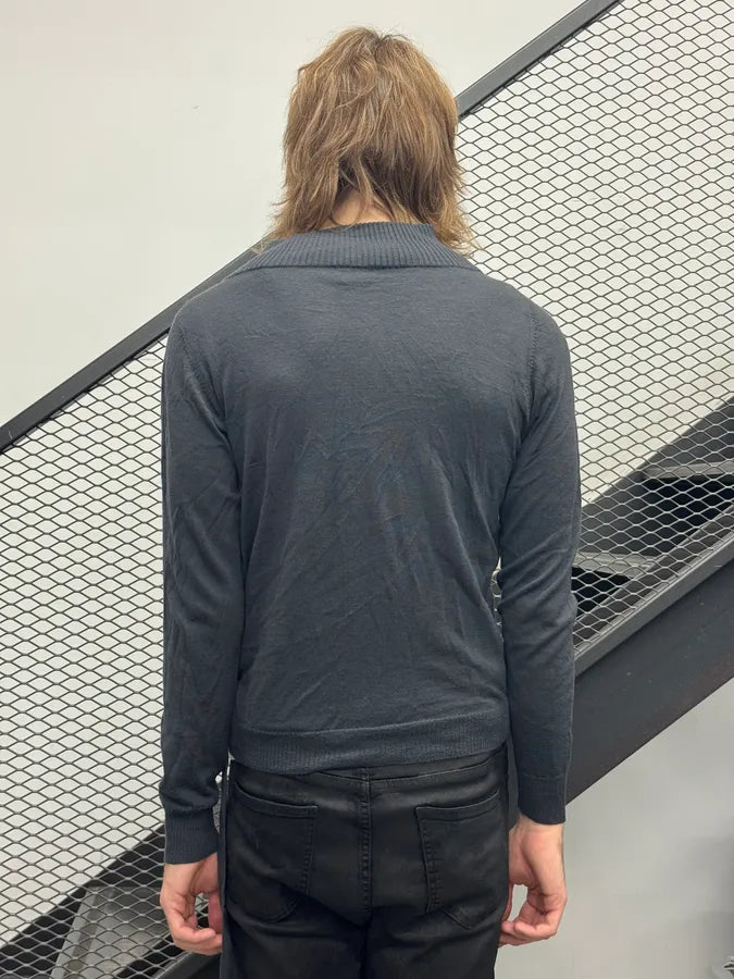 2000s Dries Van Noten Grey Wool Bondage V-Neck Sweater dhMYAZl 2