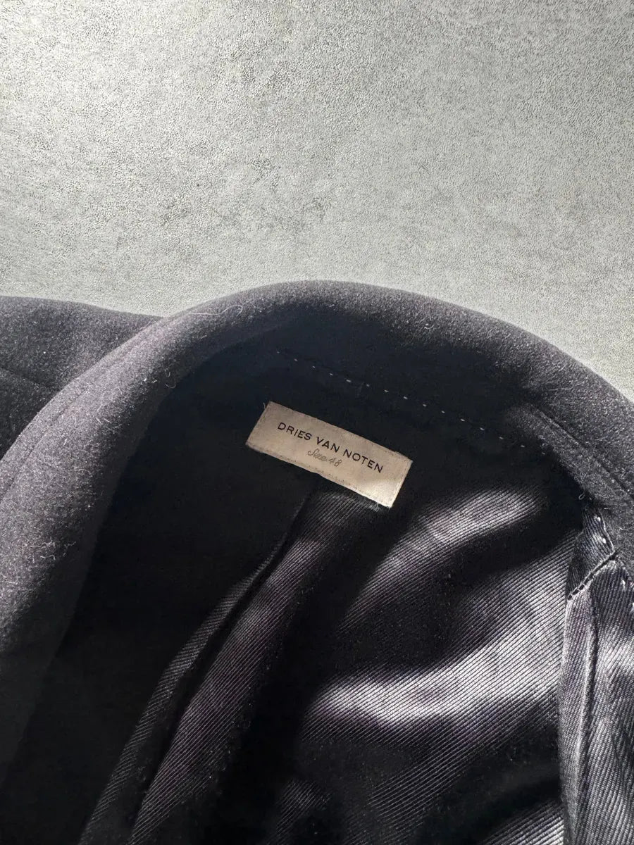 2000s Dries Van Noten Minimalist Navy Wool Long Jacket bWEOdLS 8